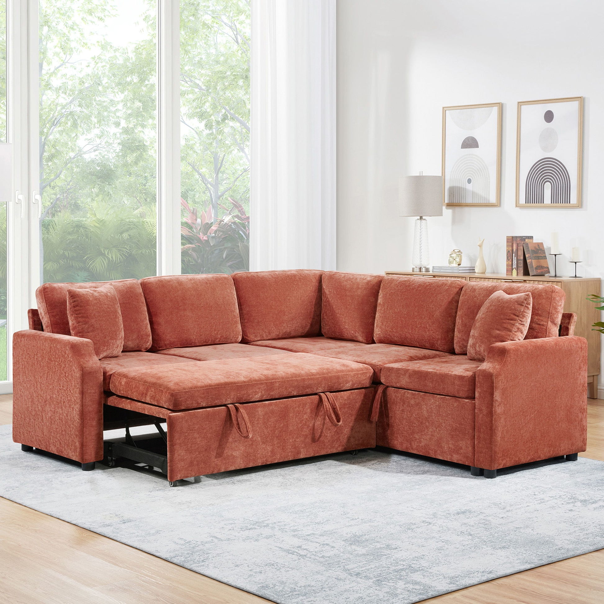 Modern L Shaped Sectional Sofa Bed With Hidden Storage Chenille Upholstery Hearth and Haven