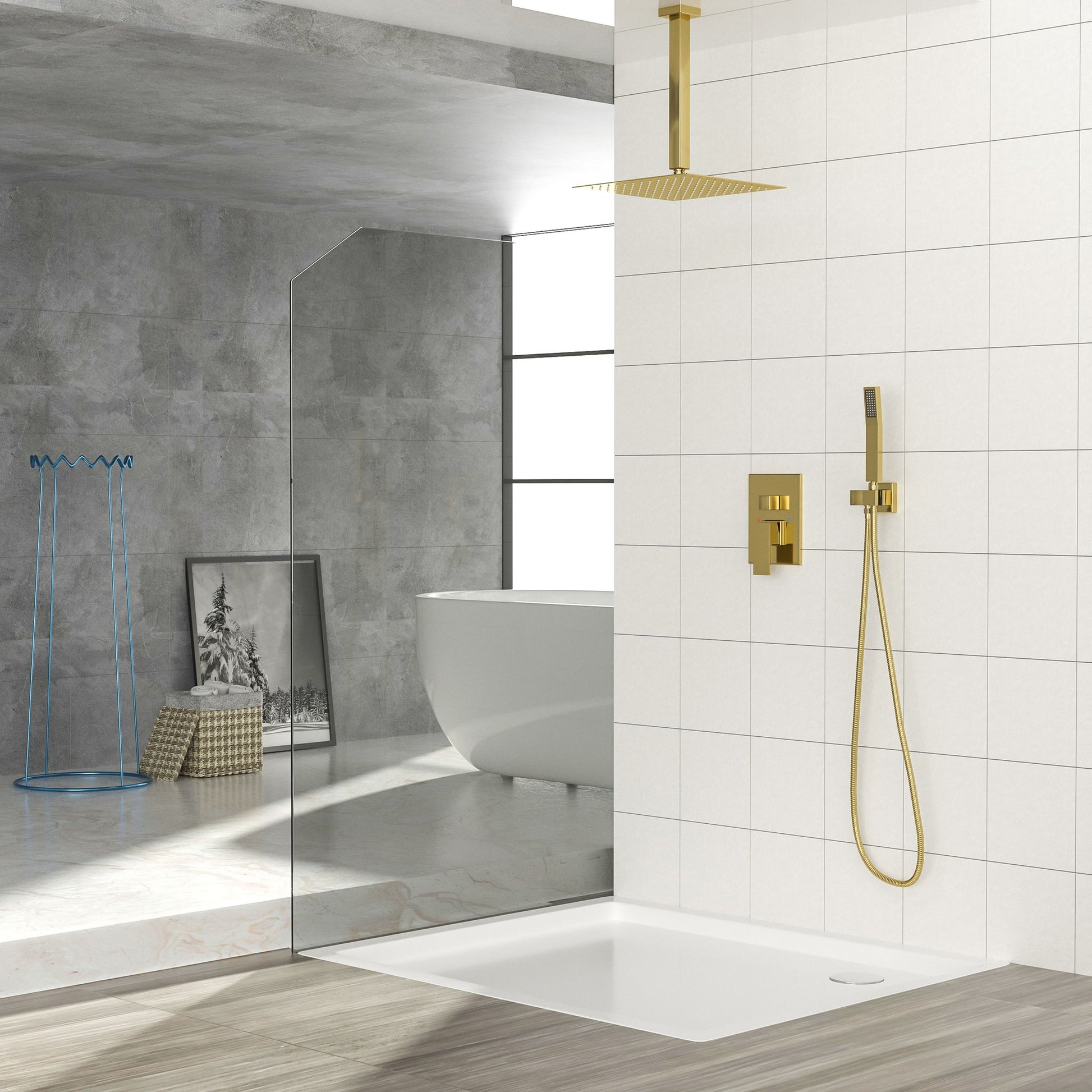Luxury Dual Shower Head System 12" Ceiling Mount With Rough In Valve, Stainless Steel And Brass Daily Nest