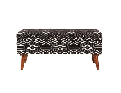 Cababi - Tribal Fabric Upholstered Accent Storage Bench - Black