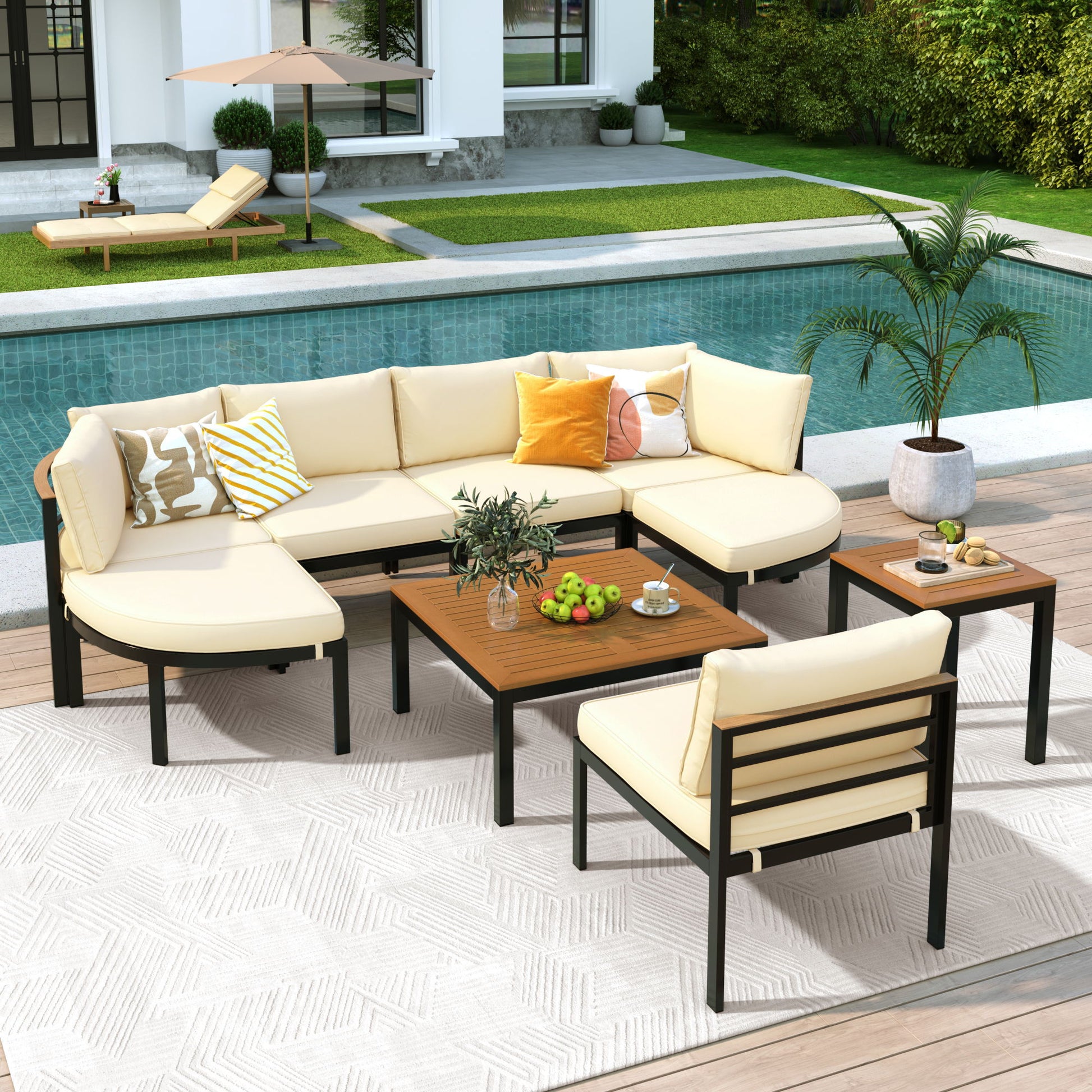 Outdoor Sectional Sofa Set Patio Seating Group With Cushions Hearth and Haven