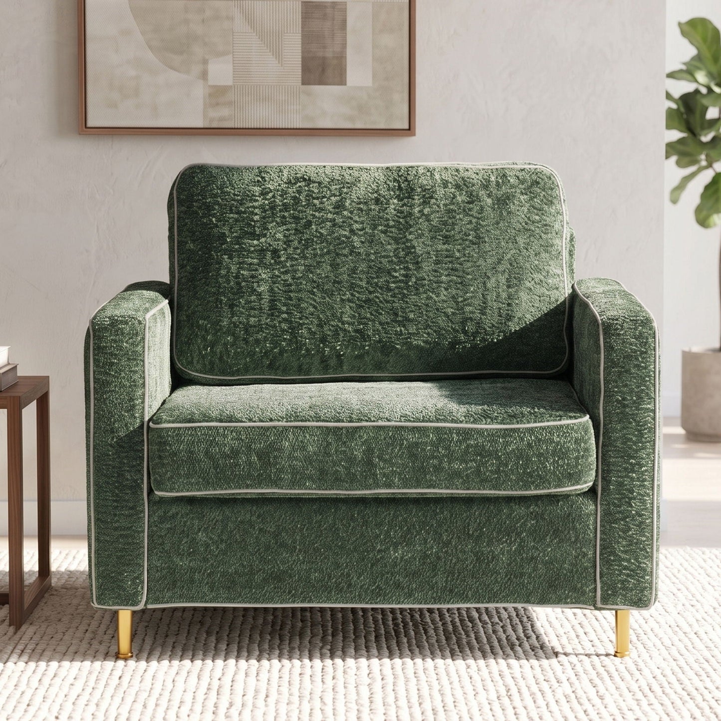 Accent Chair Upholstered Single Sofa With Square Arms, Sewn Pillow Back For Living Room Noble House