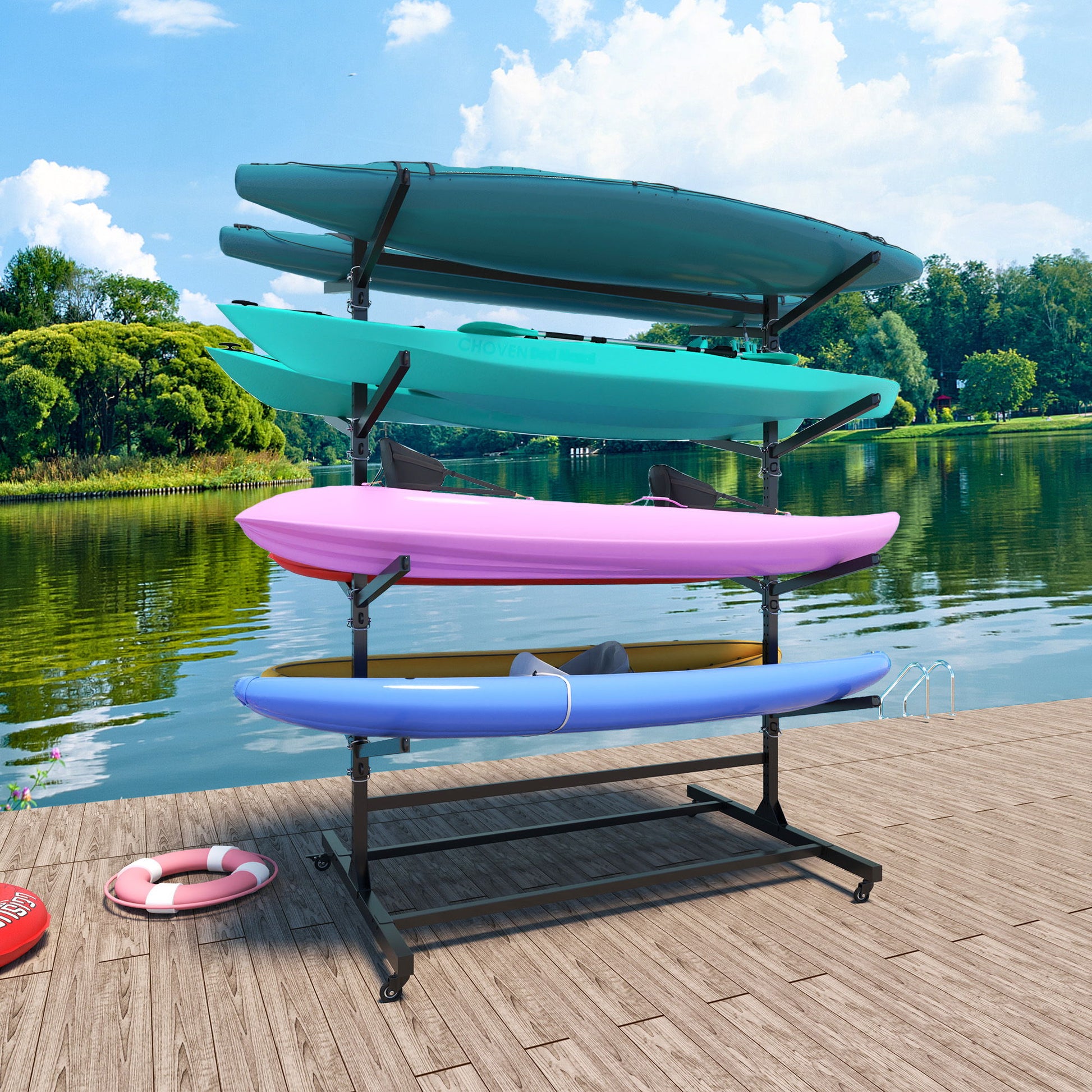 Freestanding Kayak Storage Rack With Lockable Wheels For Kayak, Canoe, Sup & Surfboard Daily Nest