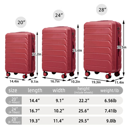 3 Pieces Set 20" / 24" / 28" Spinner Wheel Luggage With Combination Lock Daily Nest
