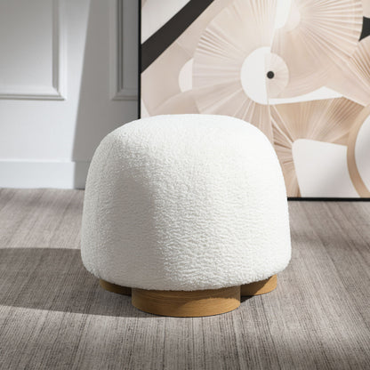Round Soft Teddy Fabric Upholstered Ottoman With Metal Accents Home Essentials