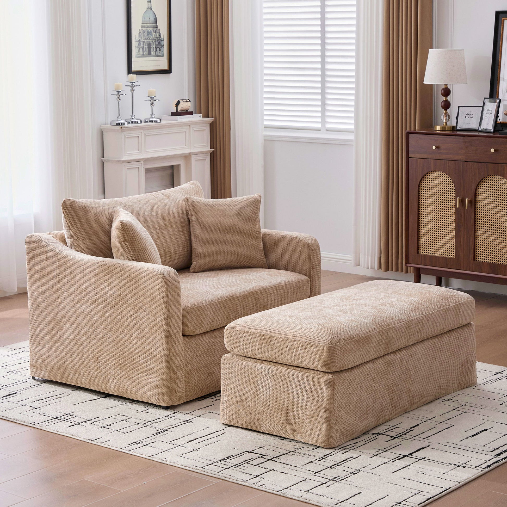 Accent Chair With Ottoman, Includes 2 Bolster Pillows Home Essentials