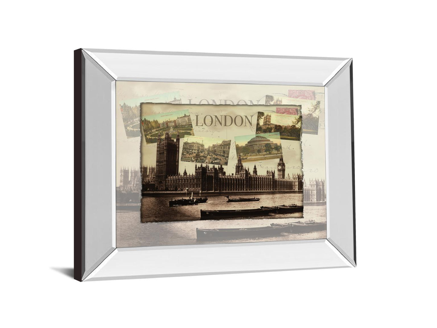 London Postcard By - Mirror Framed Print Wall Art - Dark Brown