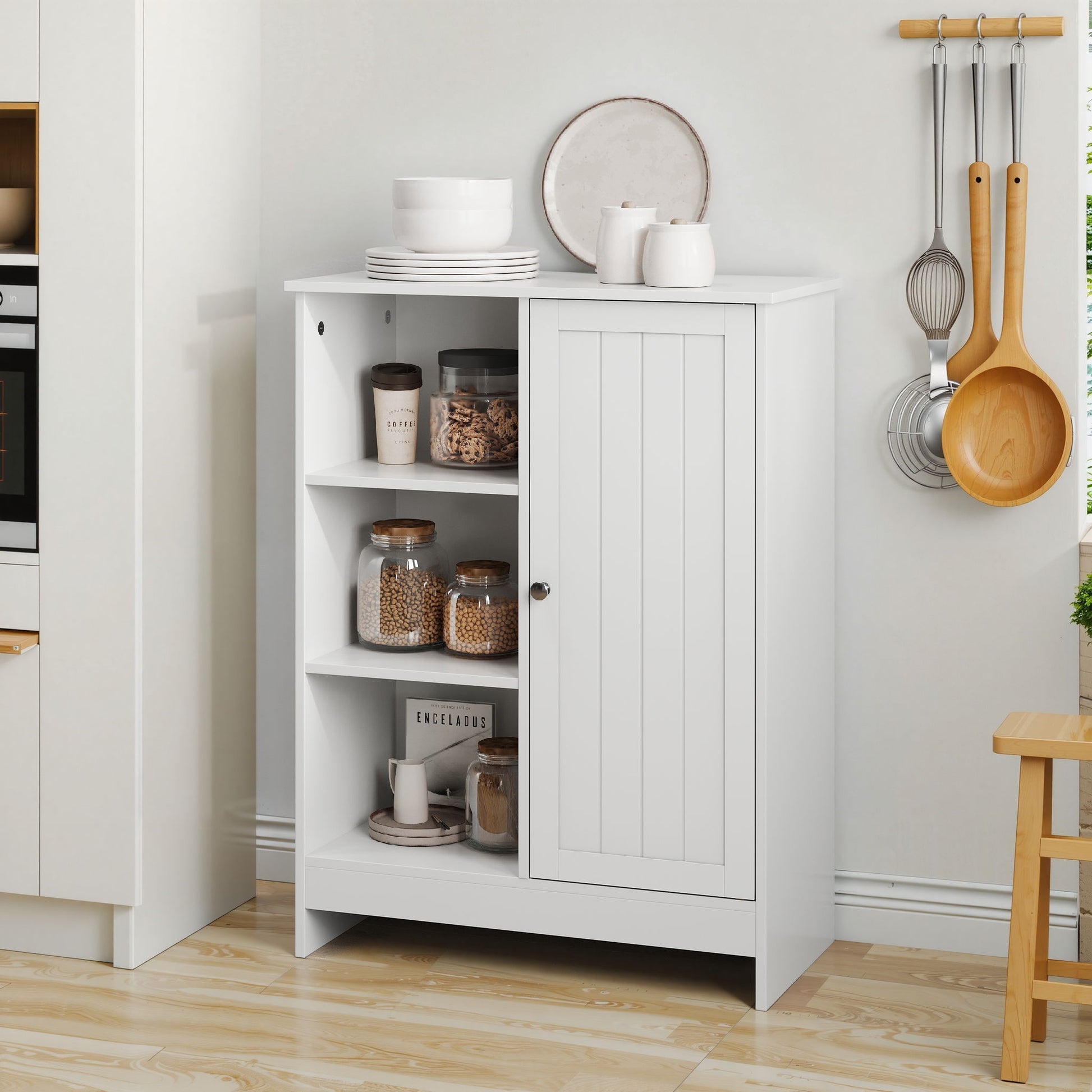 Classic Freestanding Bathroom And Kitchen Storage Cabinet With Adjustable Shelves - White Home Essentials