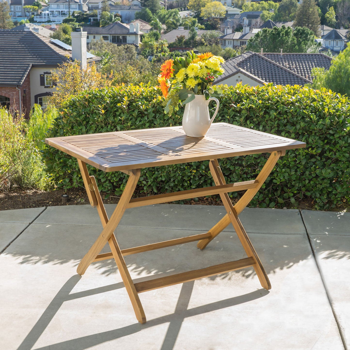 Blissique - Outdoor Foldable Wood Dining Table With Slat Design Noble House