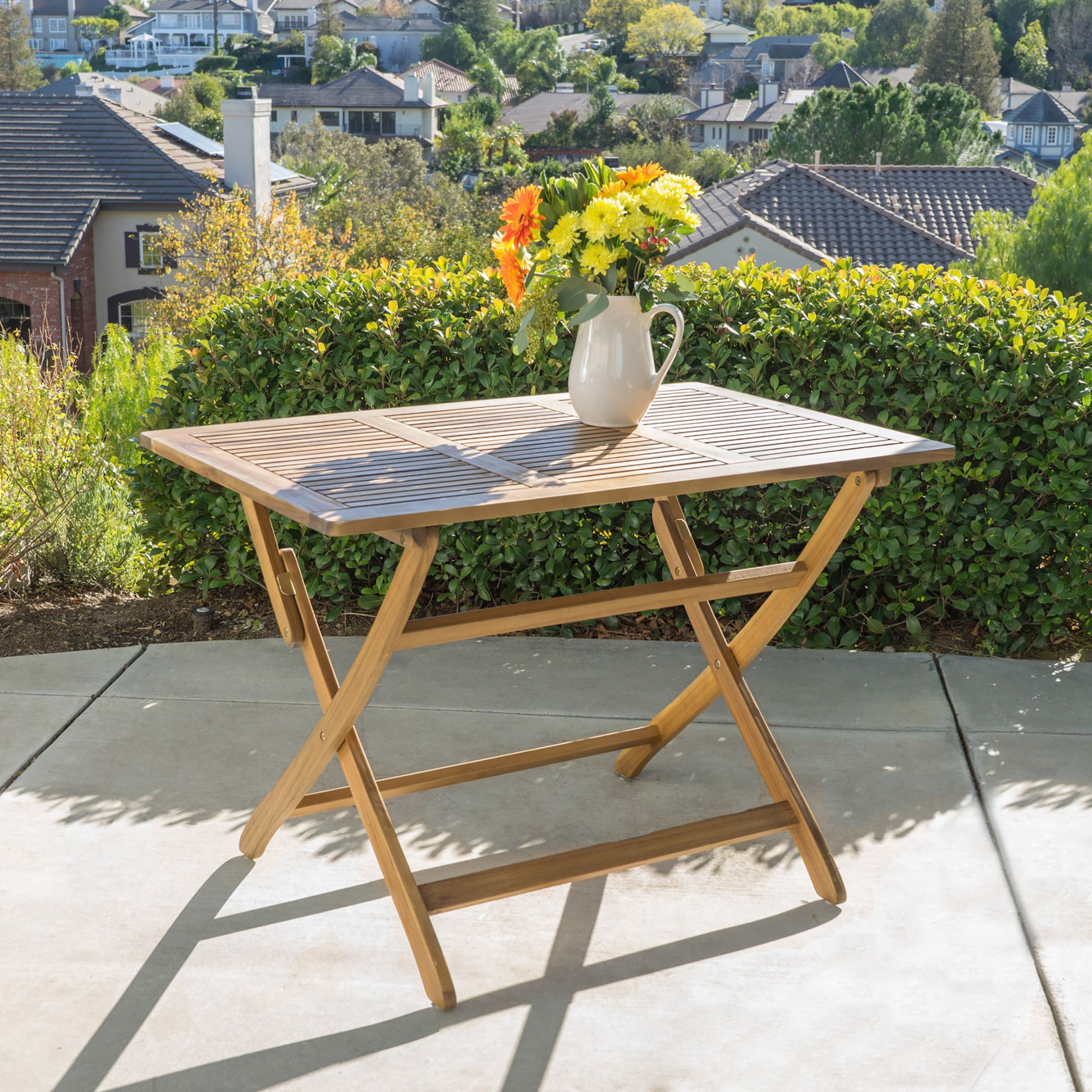 Blissique - Outdoor Foldable Wood Dining Table With Slat Design Noble House