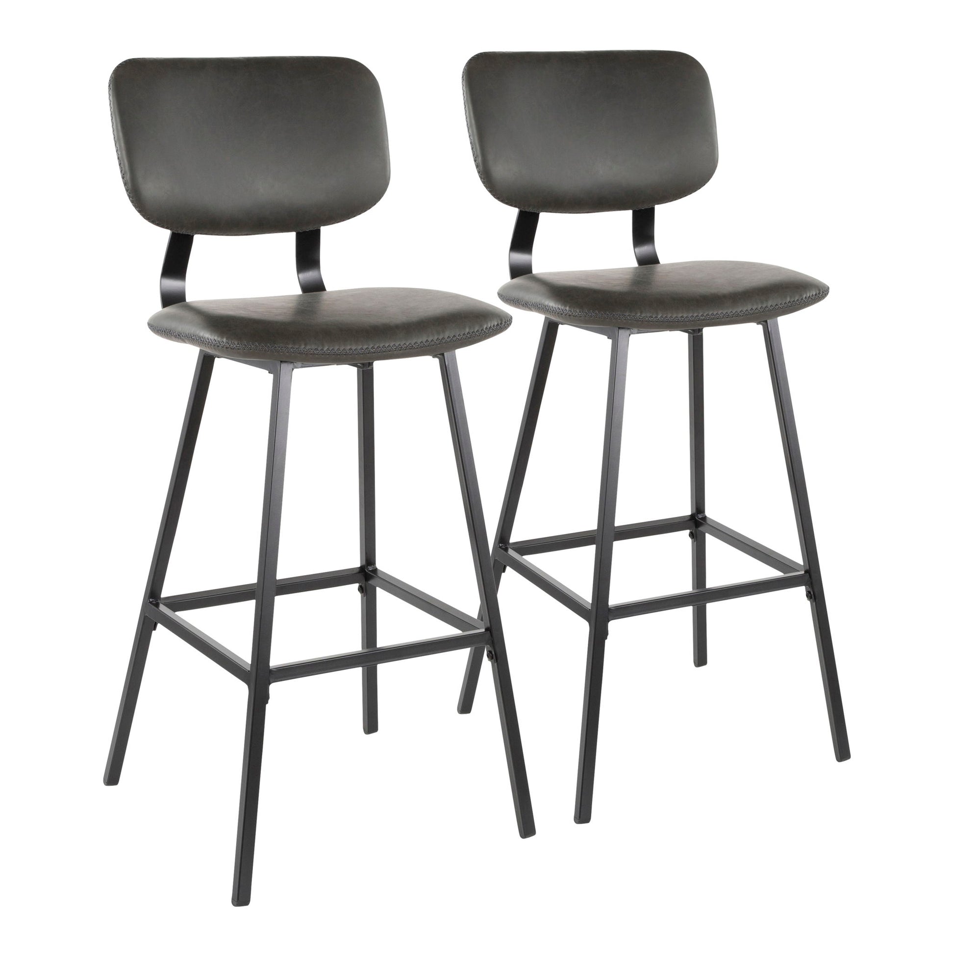 Foundry - Contemporary Barstool Zig Zag Stitching (Set of 2) - Black / Gray Lumi Source