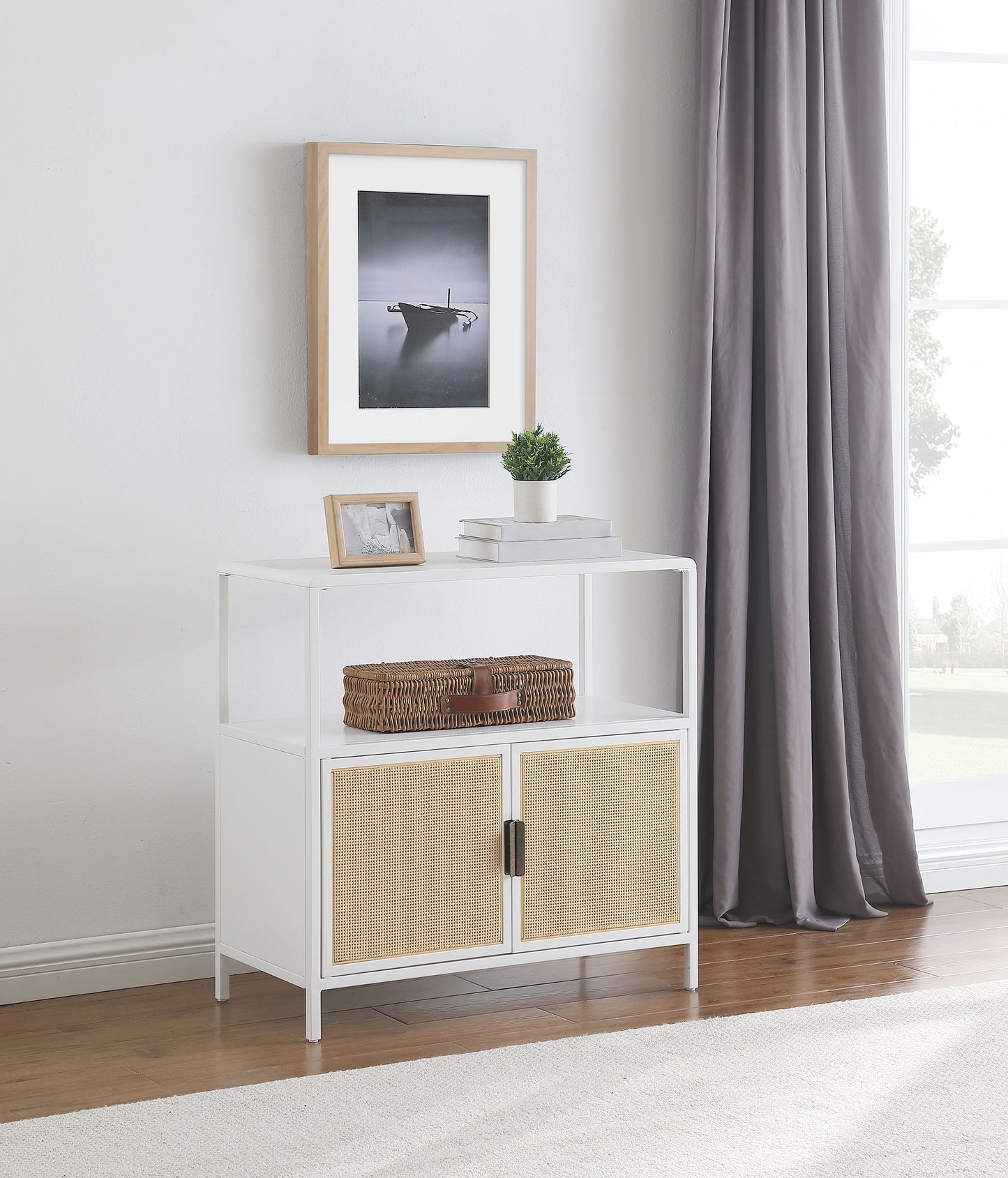 Amherst - 2-Door Radio Weave Cane Metal Accent Cabinet - Snoozhouse