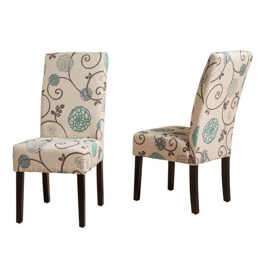 Contemporary Dining Chair Set With Rubberwood Legs - White / Blue Noble House