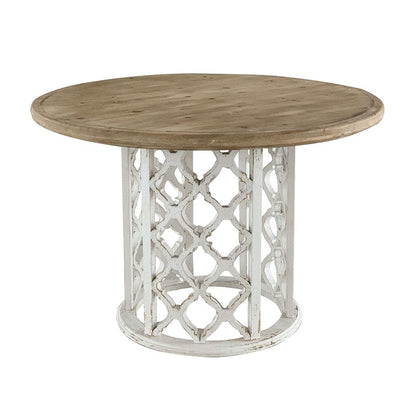 Round Wooden Dining Table With Ornate Cut Out Base - Brown / Antique White Home Essentials