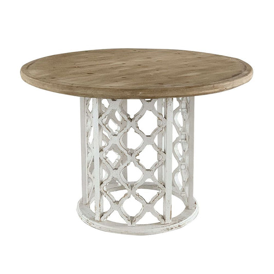 Round Wooden Dining Table With Ornate Cut Out Base - Brown / Antique White Home Essentials