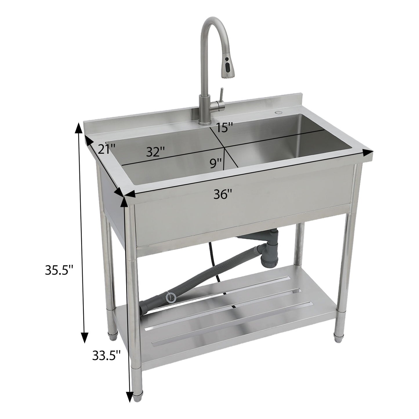 Stainless Steel Freestanding Utility Sink With Pull Out Faucet, Large Single Bowl - Brushed Nickel Daily Nest