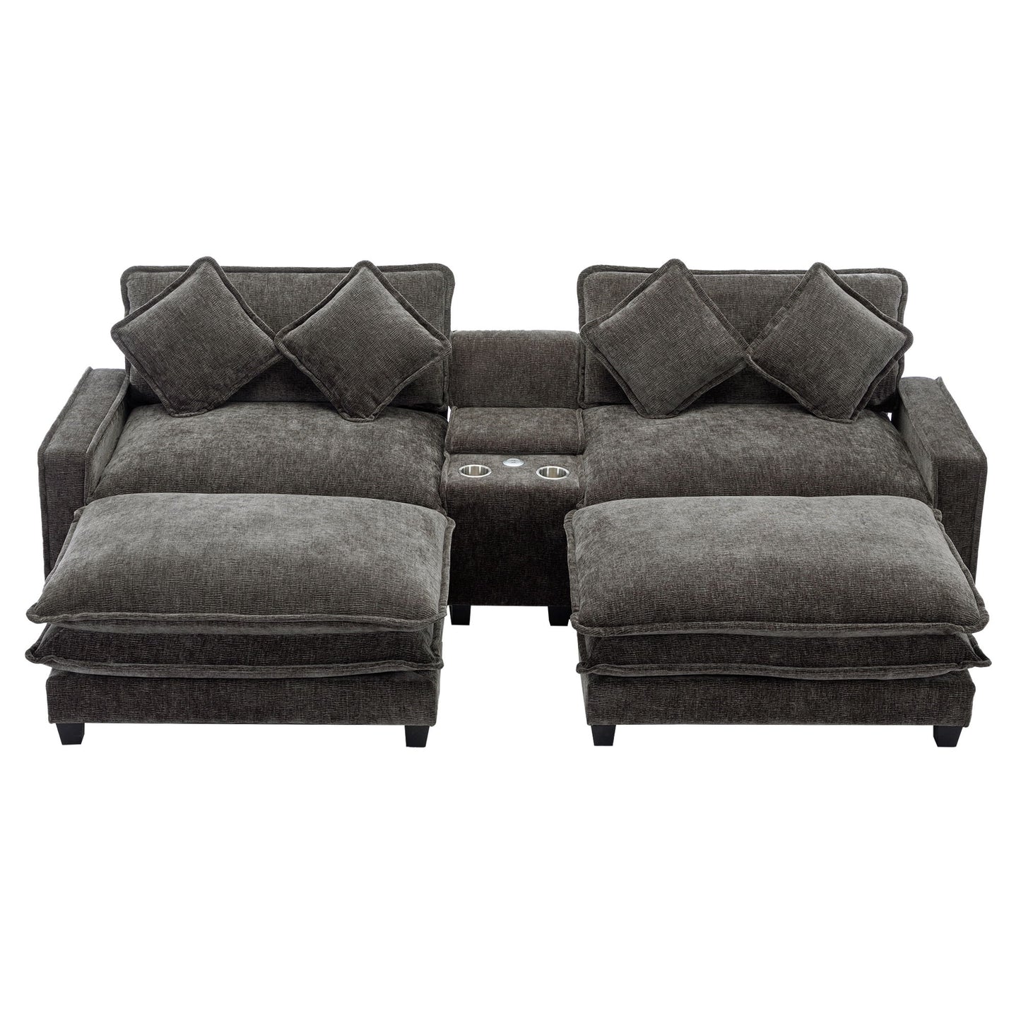 Modern Sectional Sofa With Removable Ottomans, USB Ports Hearth and Haven