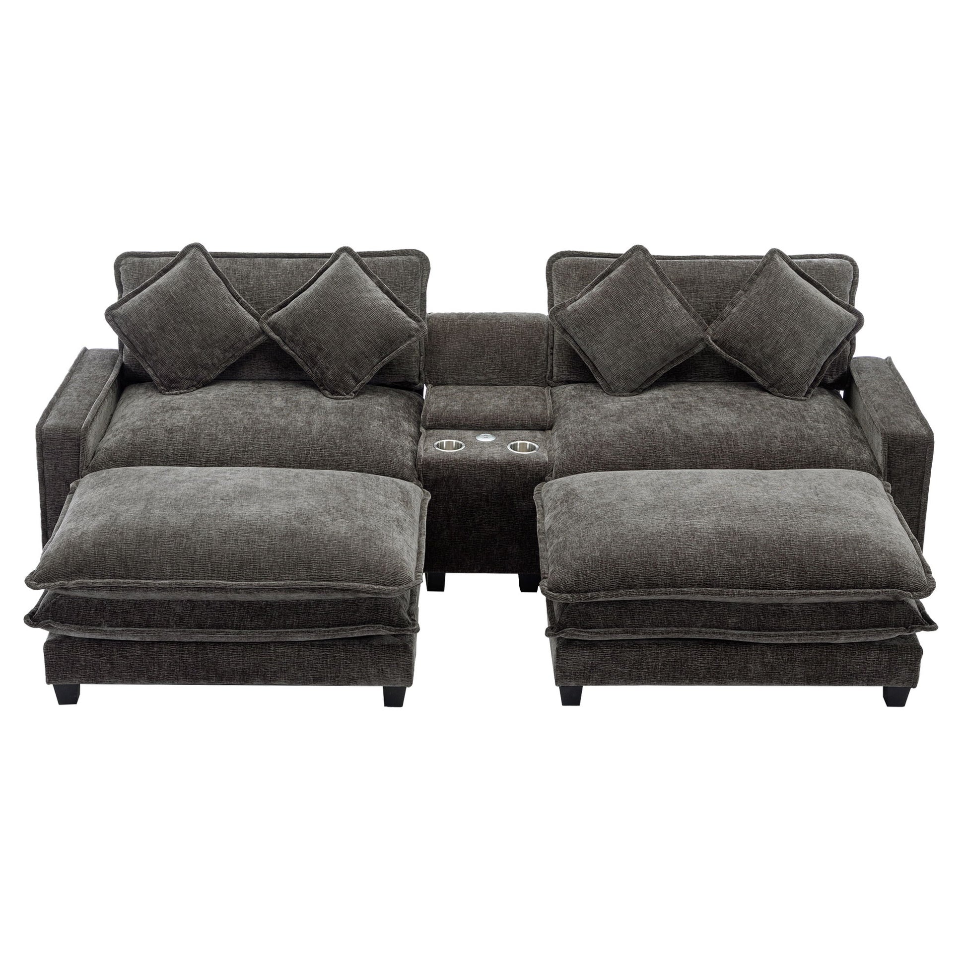 Modern Sectional Sofa With Removable Ottomans, USB Ports Hearth and Haven