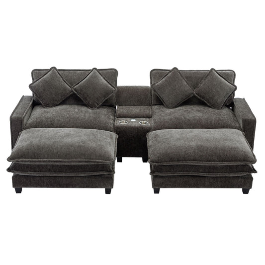 Modern Sectional Sofa With Removable Ottomans, USB Ports Hearth and Haven