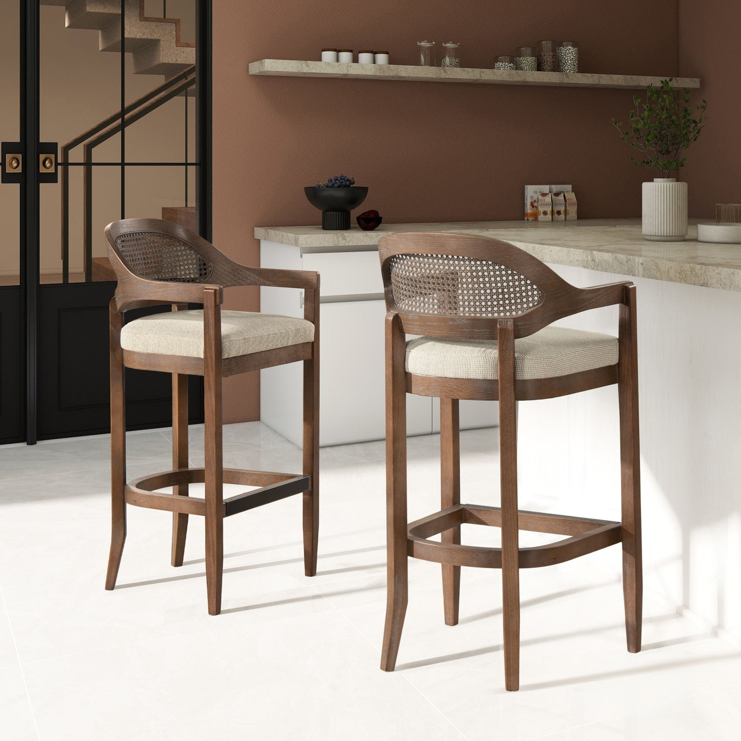 Americana - Mid-Century Modern Cane Back Counter Stool Jennifer Taylor Home