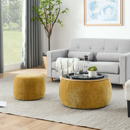 Round Storage Ottoman, 2 In 1 Function, End Table And Ottoman Home Essentials