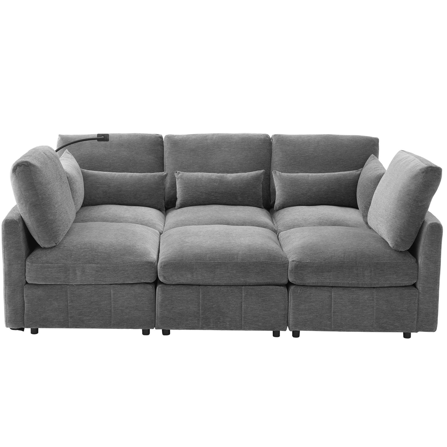 Modern Modular U-Shaped Sofa Bed With Movable Ottoman, USB Ports, Phone Holder Hearth and Haven