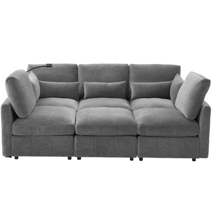 Modern Modular U-Shaped Sofa Bed With Movable Ottoman, USB Ports, Phone Holder Hearth and Haven