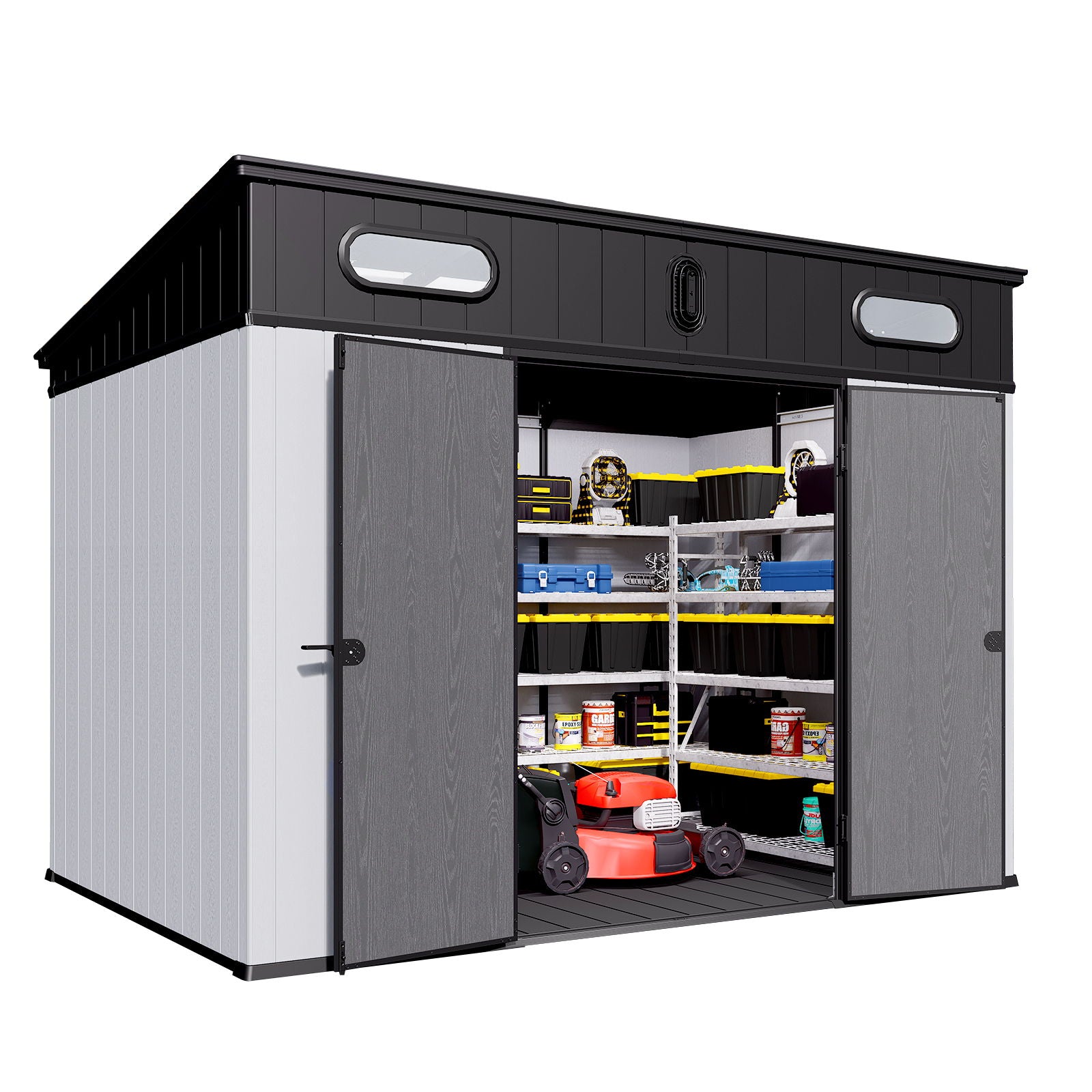 10 Ft. W X 7 Ft. D Plastic Storage Shed With Floor - Black / Gray Daily Nest