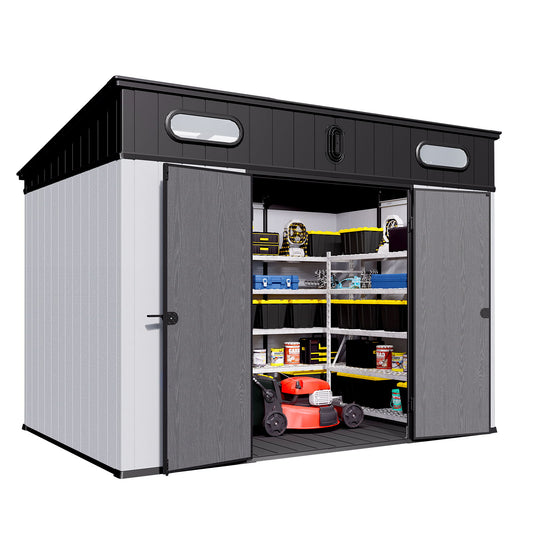 10 Ft. W X 7 Ft. D Plastic Storage Shed With Floor - Black / Gray Daily Nest