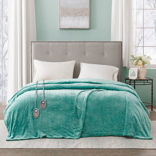 Heated Plush - Queen Blanket - Aqua Beautyrest