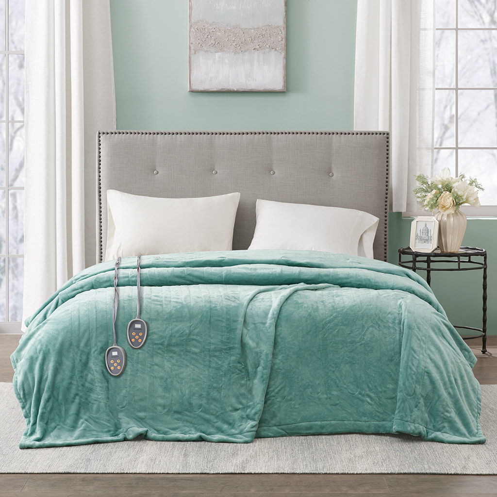 Heated Plush - King Blanket - Aqua Beautyrest