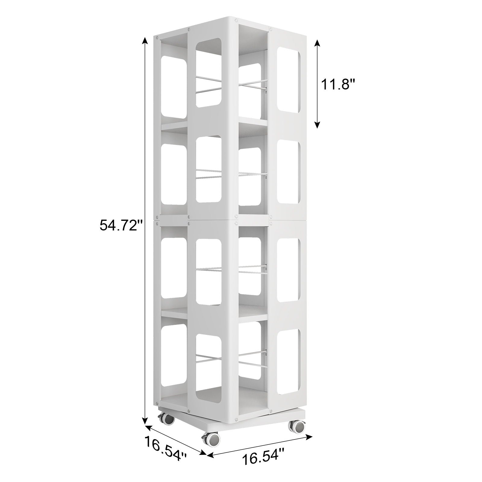 4 Tier All Steel Rotating Bookshelf With 360° Wheels, Large Size Sturdy & Spacious Book Rack, New Style Bookshelf - White Home Essentials