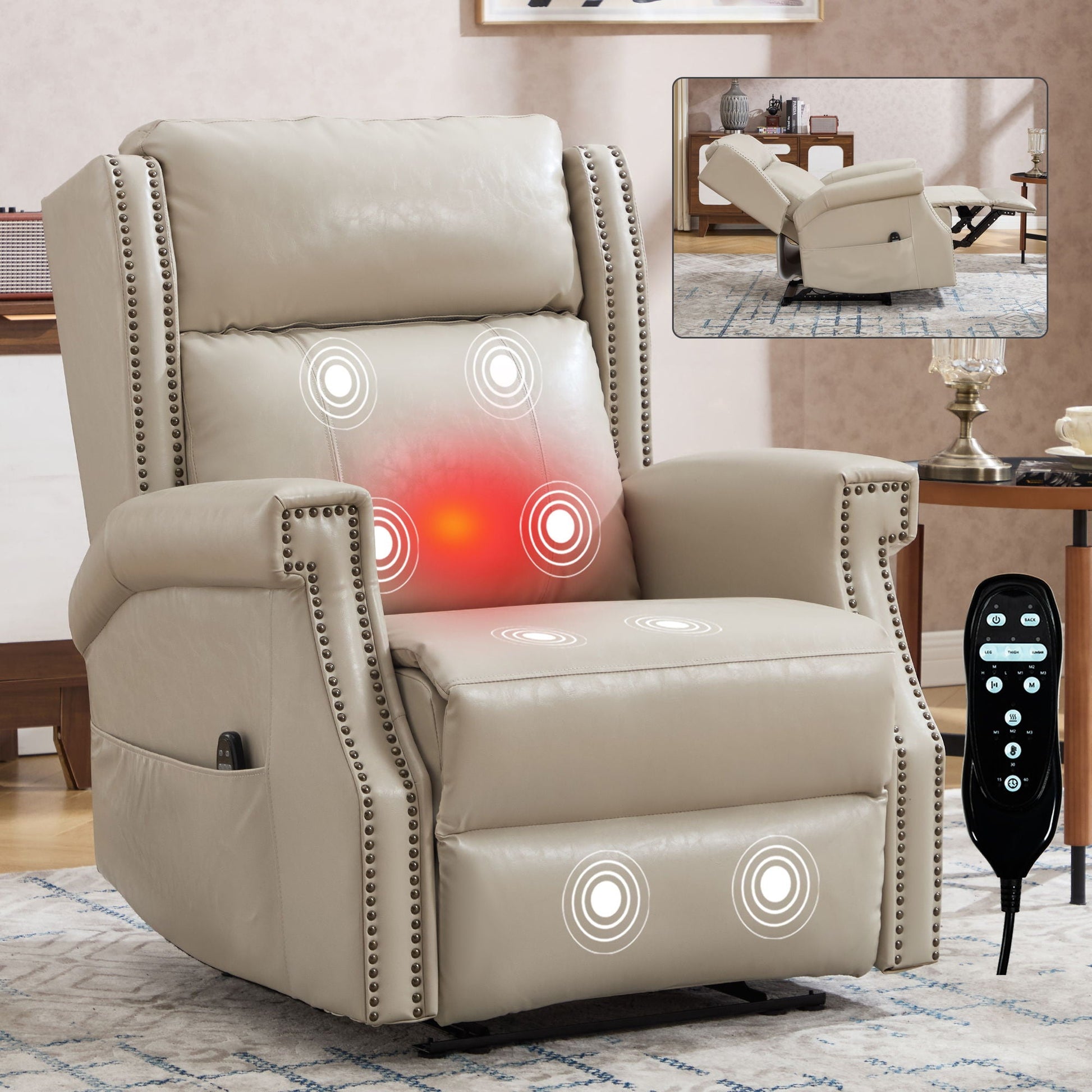 Manual Recliner Chair With Heavy Duty Motion Mechanism, 8 Vibrating Nodes And 3 Massage Modes For Living Room Home Essentials