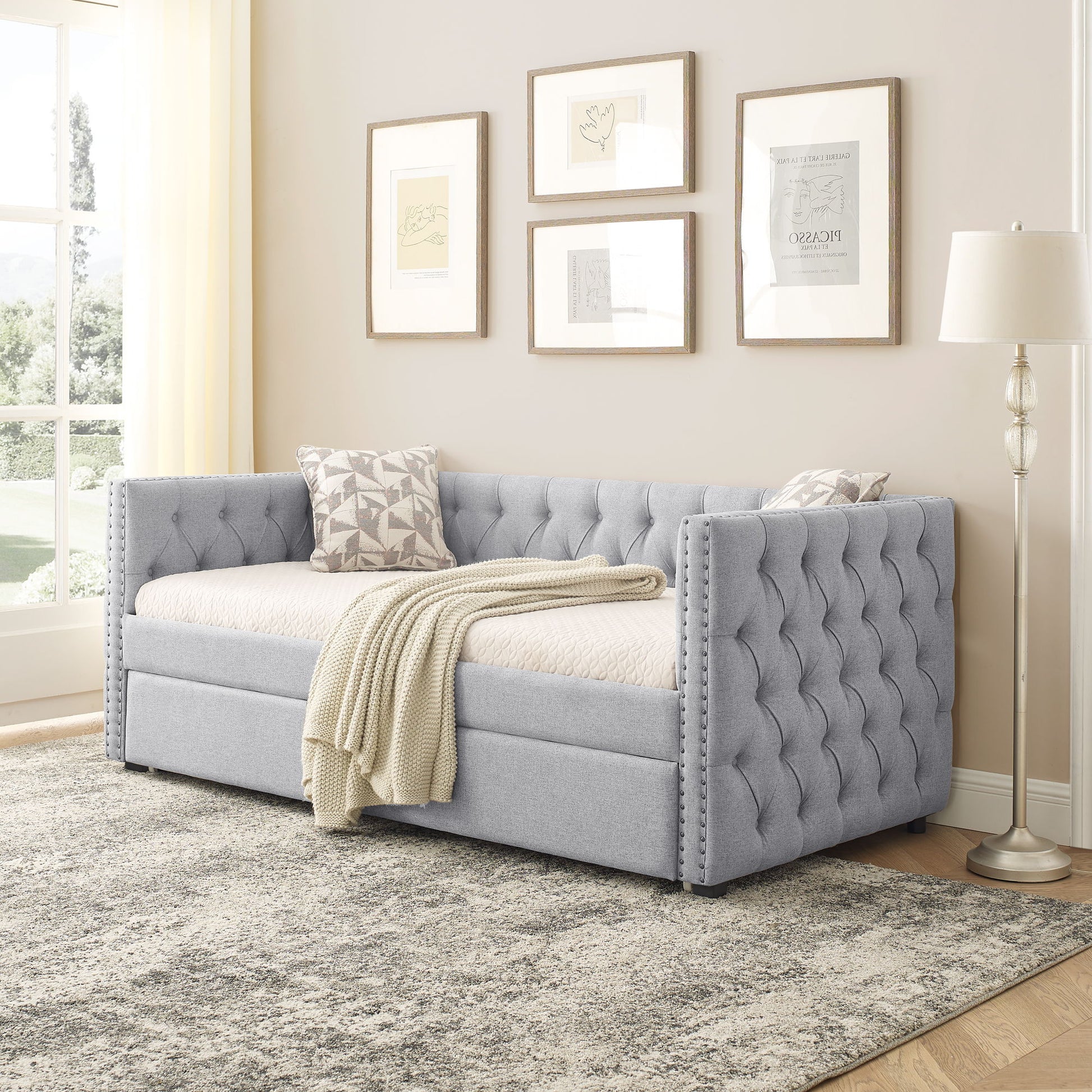 Inspired Upholstered Daybed With Trundle, Button Tufted Home Essentials