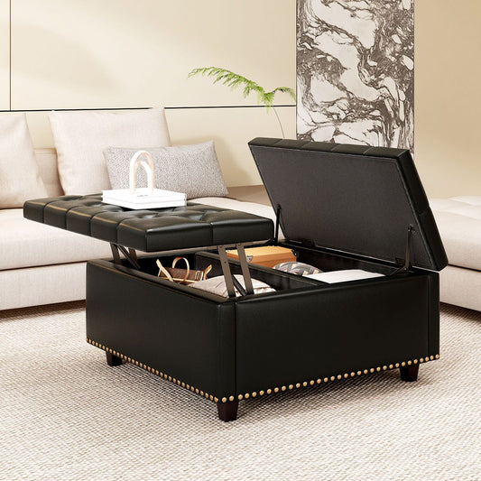 Large Square Storage Ottoman With 2 Storage Doors Home Essentials