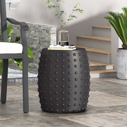 Outdoor End Table With Outstanding Studded Design - Matte Black Noble House