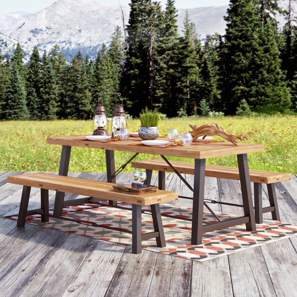 Catriona - 3 Piece Wood Outdoor Dining Set - Teak Noble House