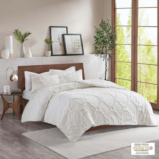 Pacey - King 3 Piece Tufted Geometric Comforter Set - Off White Madison Park
