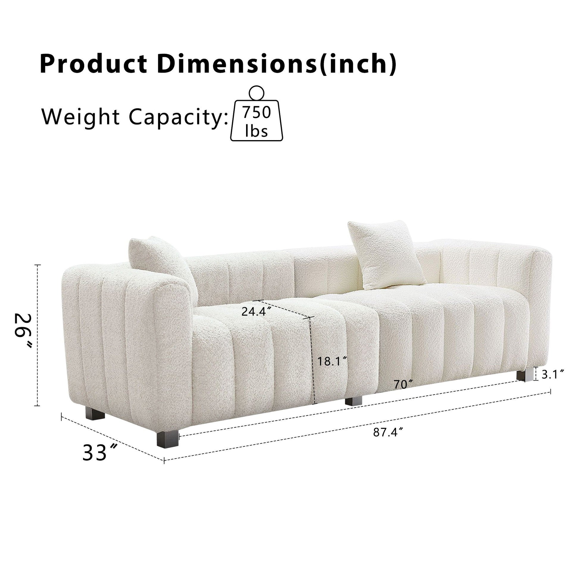 Modern 3 Seater Sofa With 2 Pillows Home Essentials