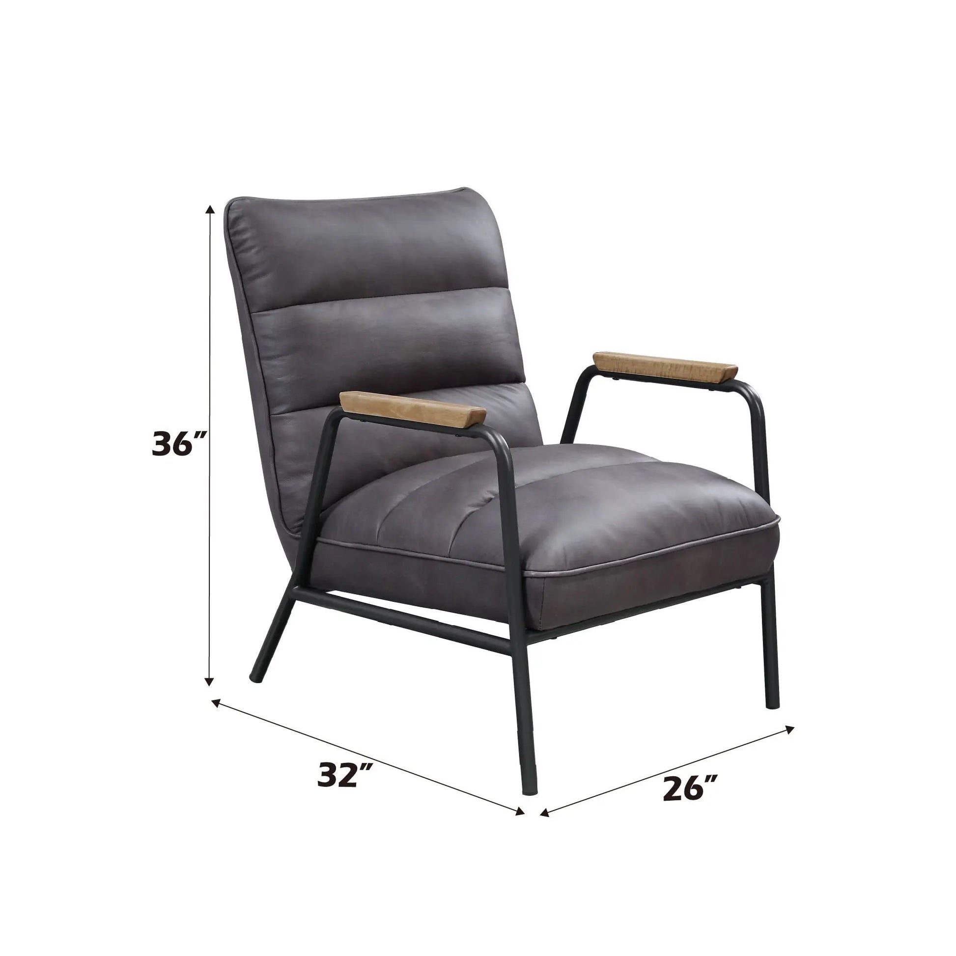 Nignu - Top Grain Leather Matt Iron Accent Chair - Gray Acme