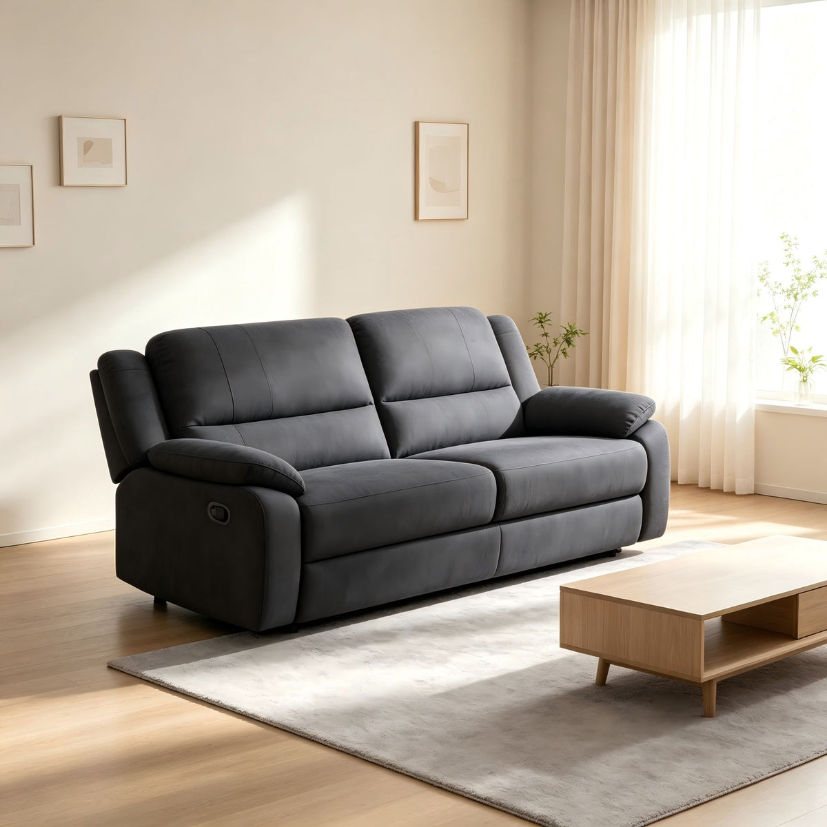 2 Seat Manual Reclining Loveseat With 150° Recline & Footrest - Black Home Essentials
