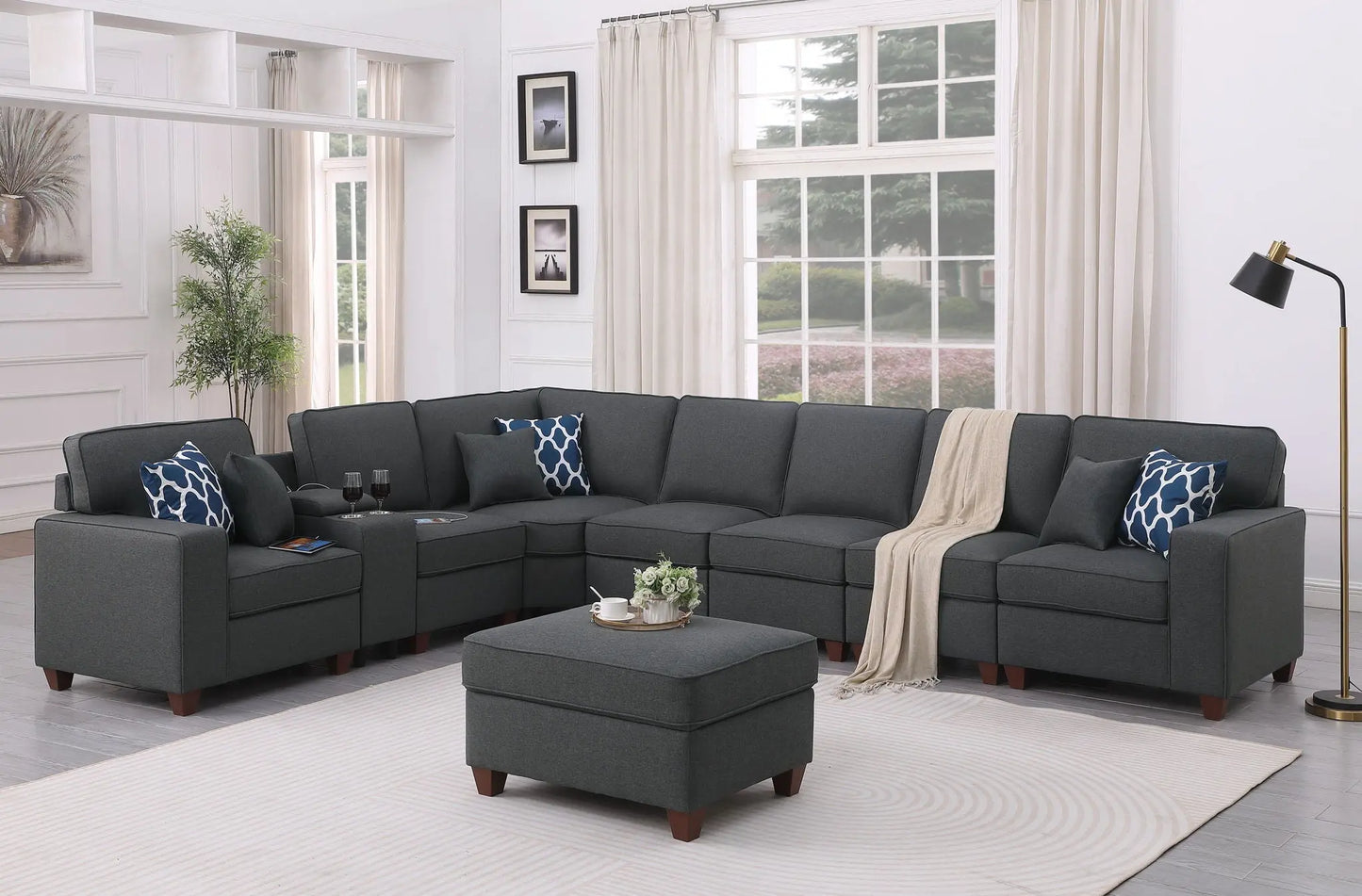 Hannah - Sectional Sofa With Ottoman - Dark Gray Urban Retreats