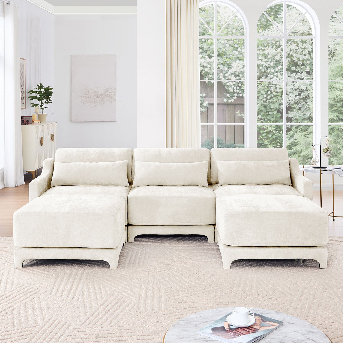 Stylish Sofa With Ottoman And Lumbar Pillows, Ergonomic Design Home Essentials