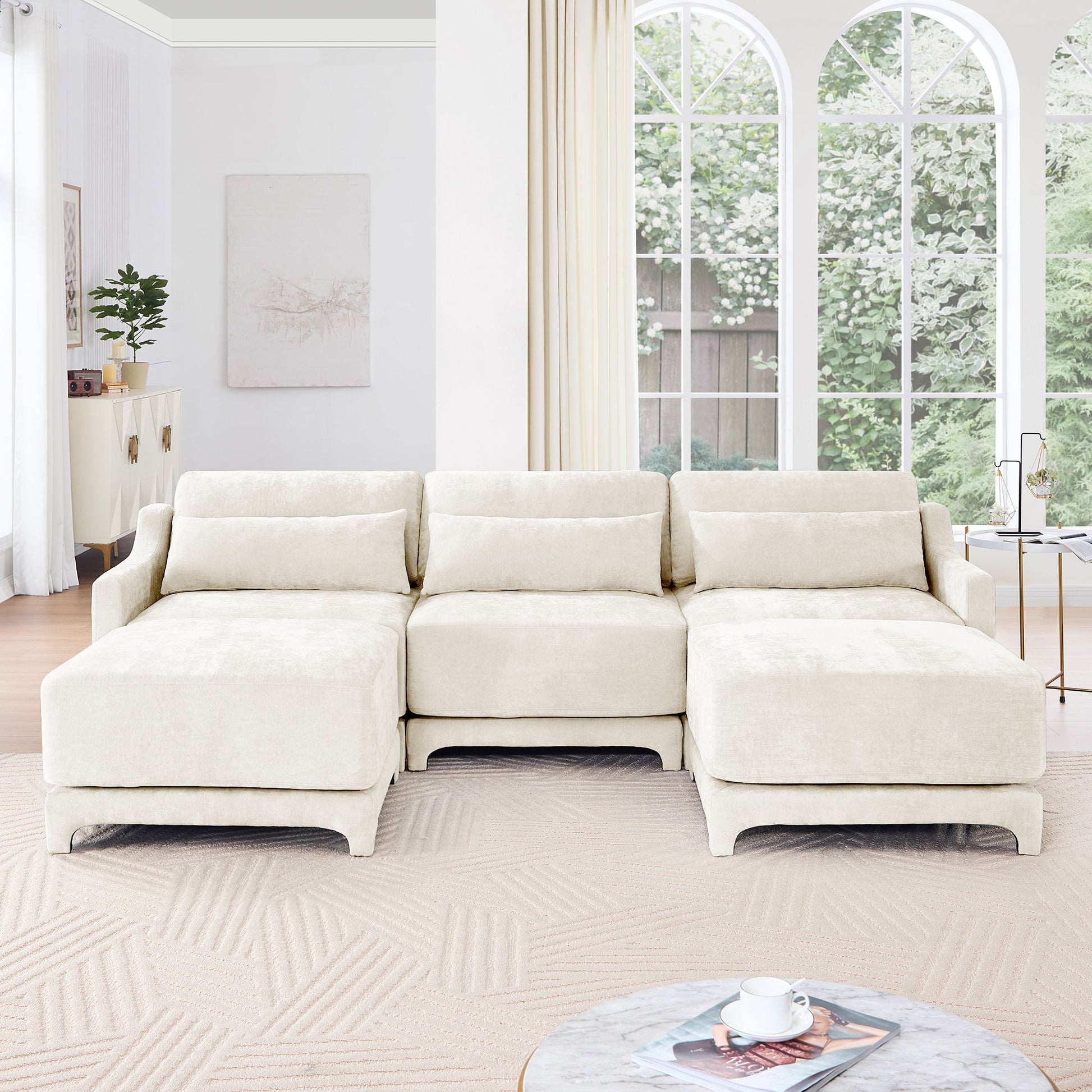 Stylish Sofa With Ottoman And Lumbar Pillows, Ergonomic Design Home Essentials