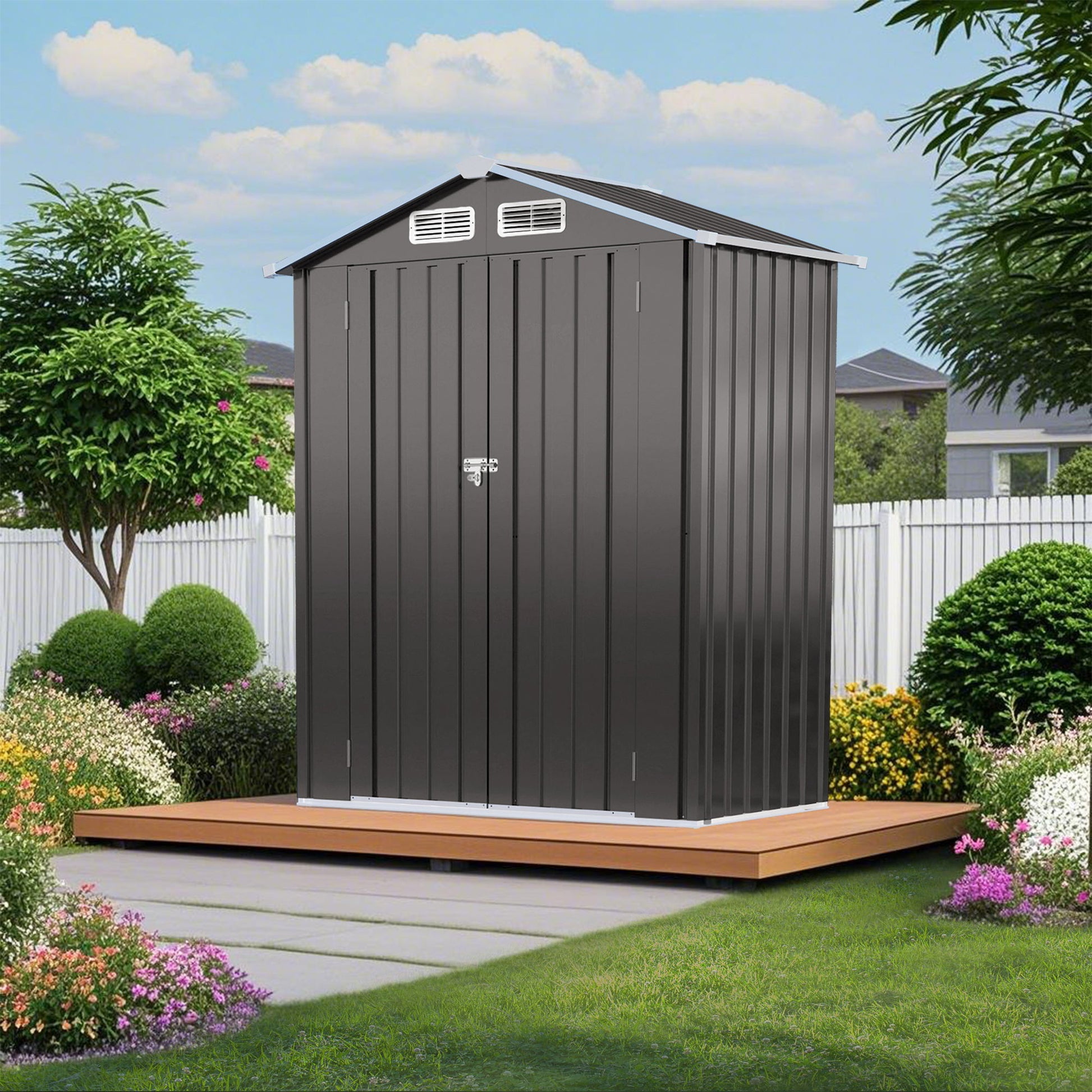 5 X 3 Ft Compact Metal Outdoor Storage Shed With Pitched Roof, Lockable Door - Gray Daily Nest
