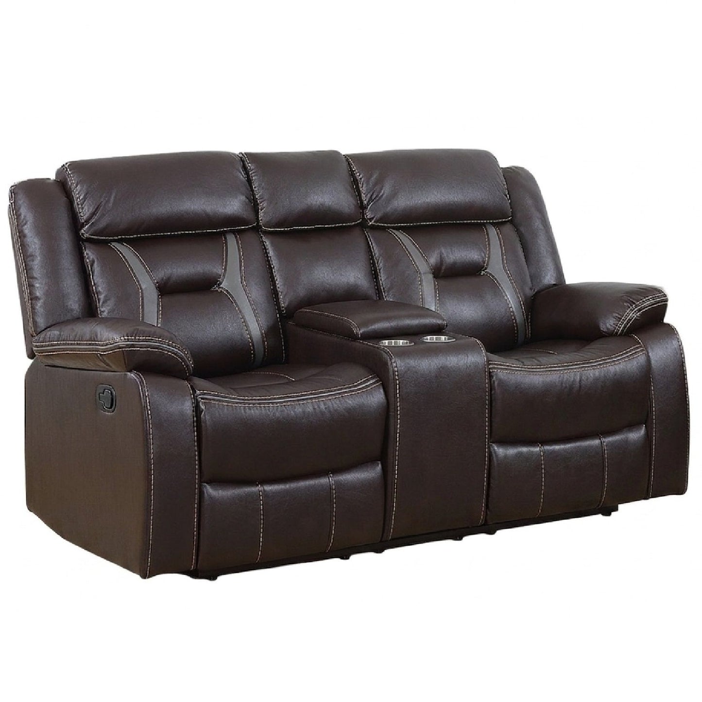 Modern Reclining Loveseat With Console, Cup Holders, Storage Home Essentials