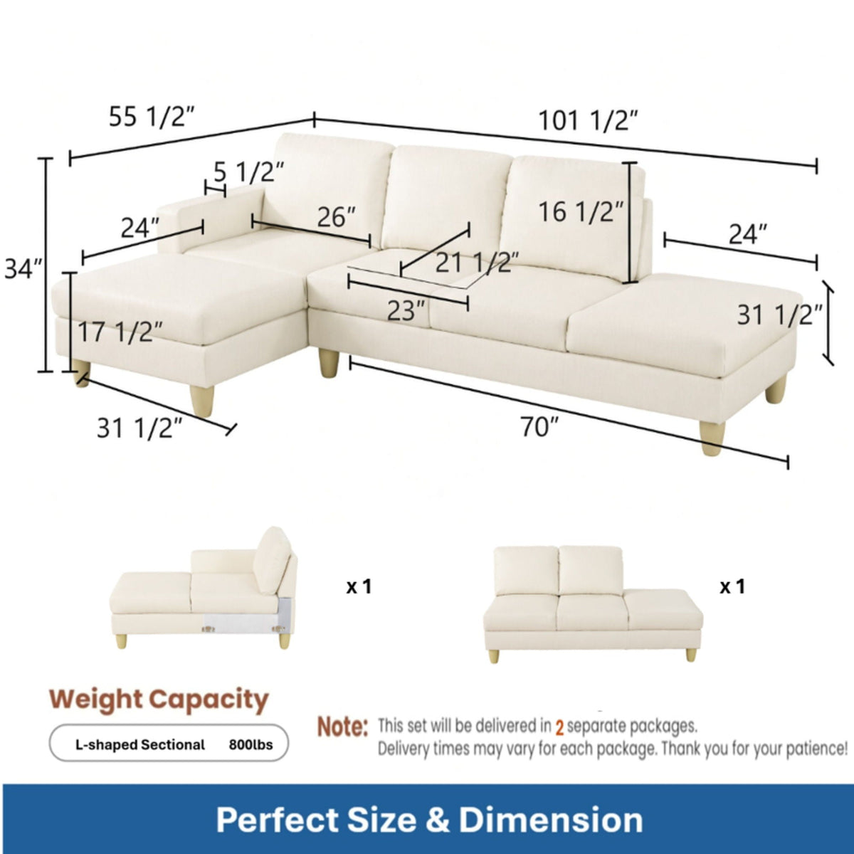 L - Shaped Sectional Sofa With Chaise & Ottoman Home Essentials