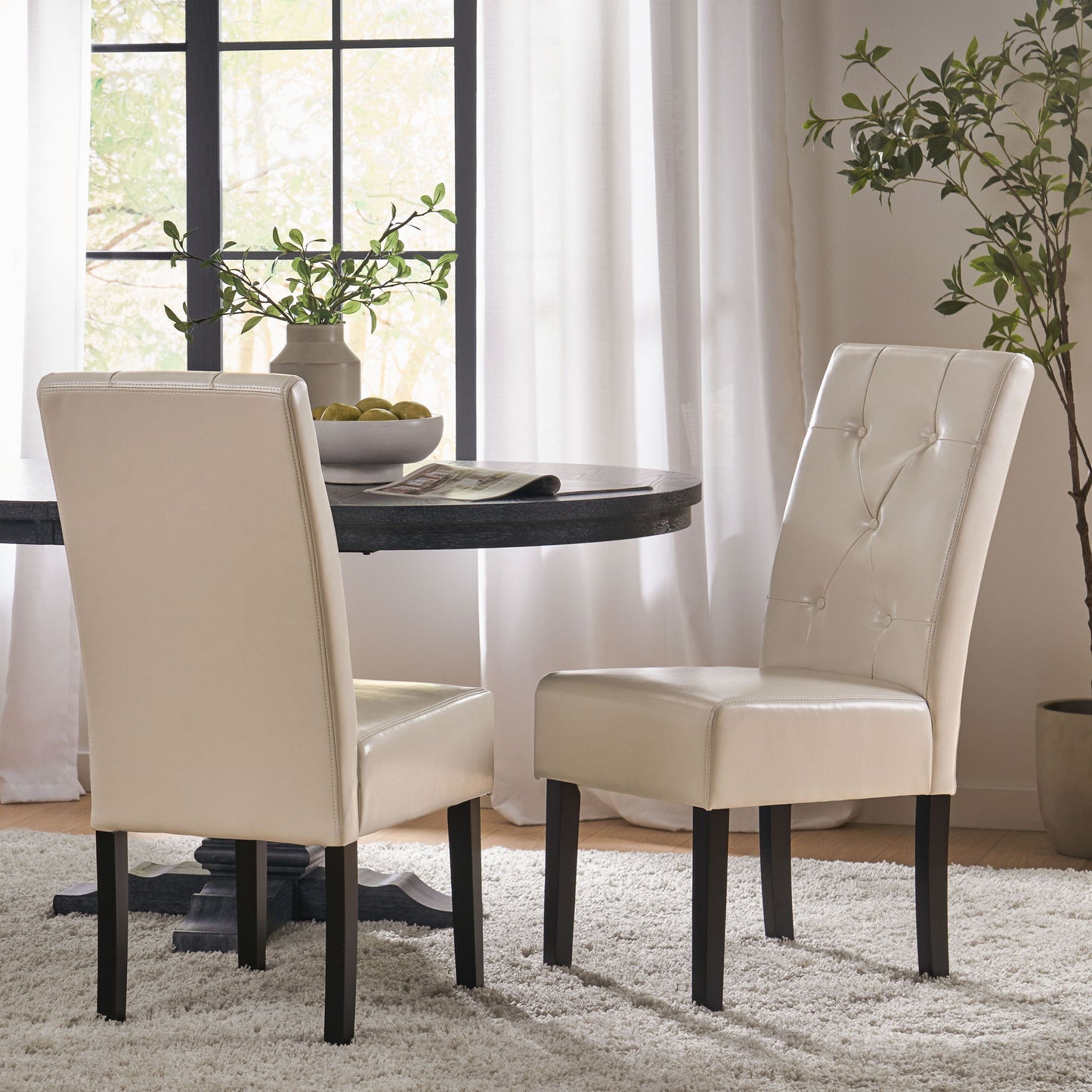 Carter - 5 Tuft Dining Chair With Button Tufted Backrest And Espresso Legs - Ivory Noble House