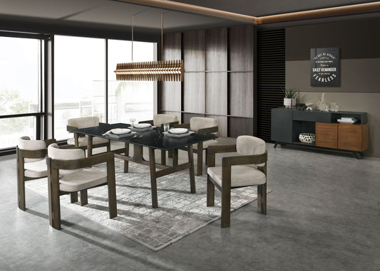 Destin - 8 Pieces Dining Room Set - Ceramic Walnut / Light Gray Acme