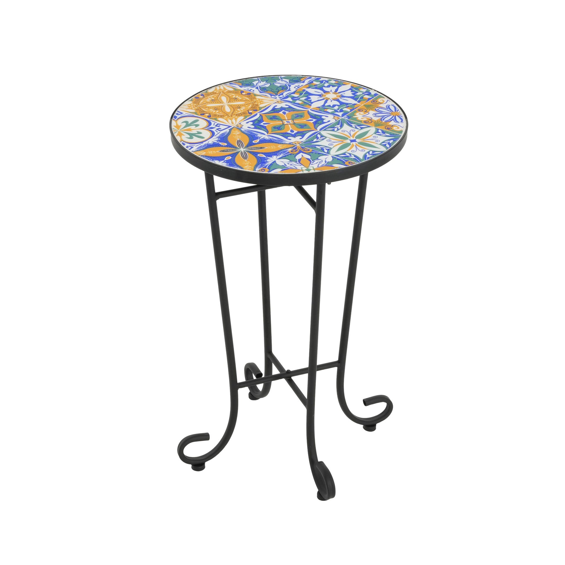 French Country Patio Side Table With Vibrant Tile Top Noble House