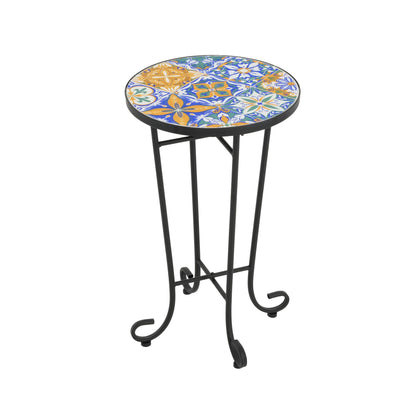 French Country Patio Side Table With Vibrant Tile Top Noble House
